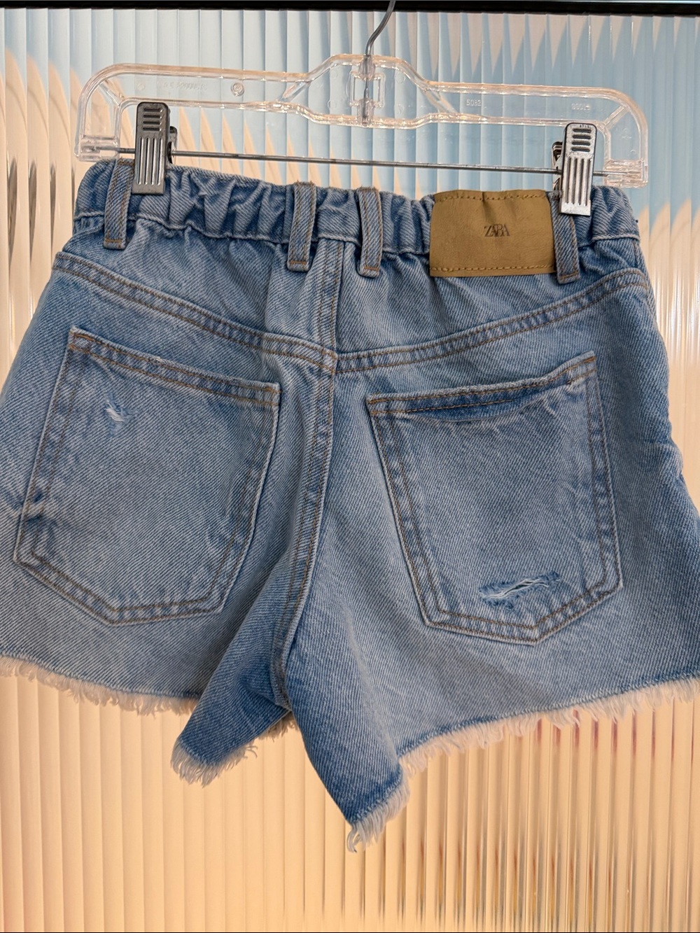 Zara Light Wash Denim High-Waist Frayed Hem Shorts 9-10 Years